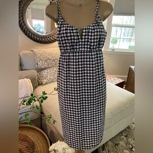 Tommy bahama b/w check plaid knee cotton tie shoulder dress Large